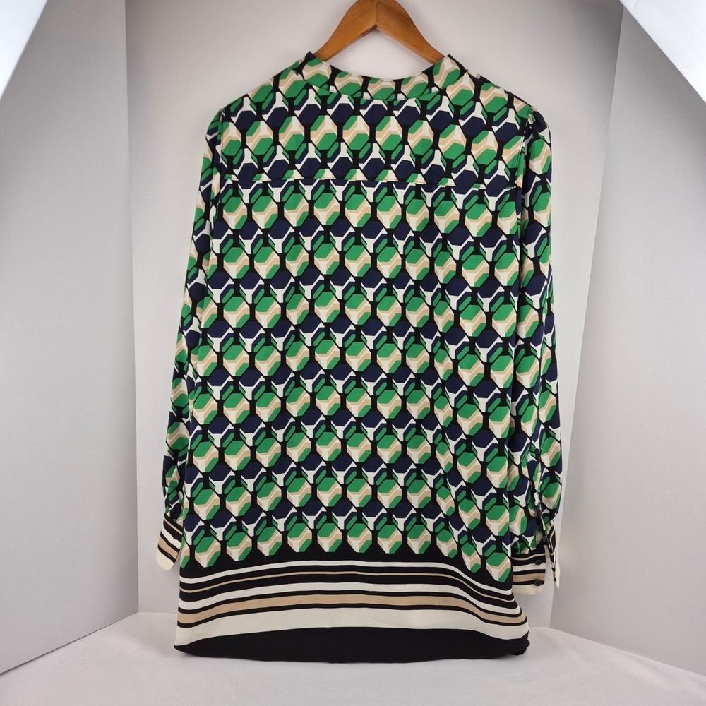 Anne Klein Geo Printed Poet Blouse Women's 1X Green Tan Covered Placket Top NWT - Picture 3 of 16
